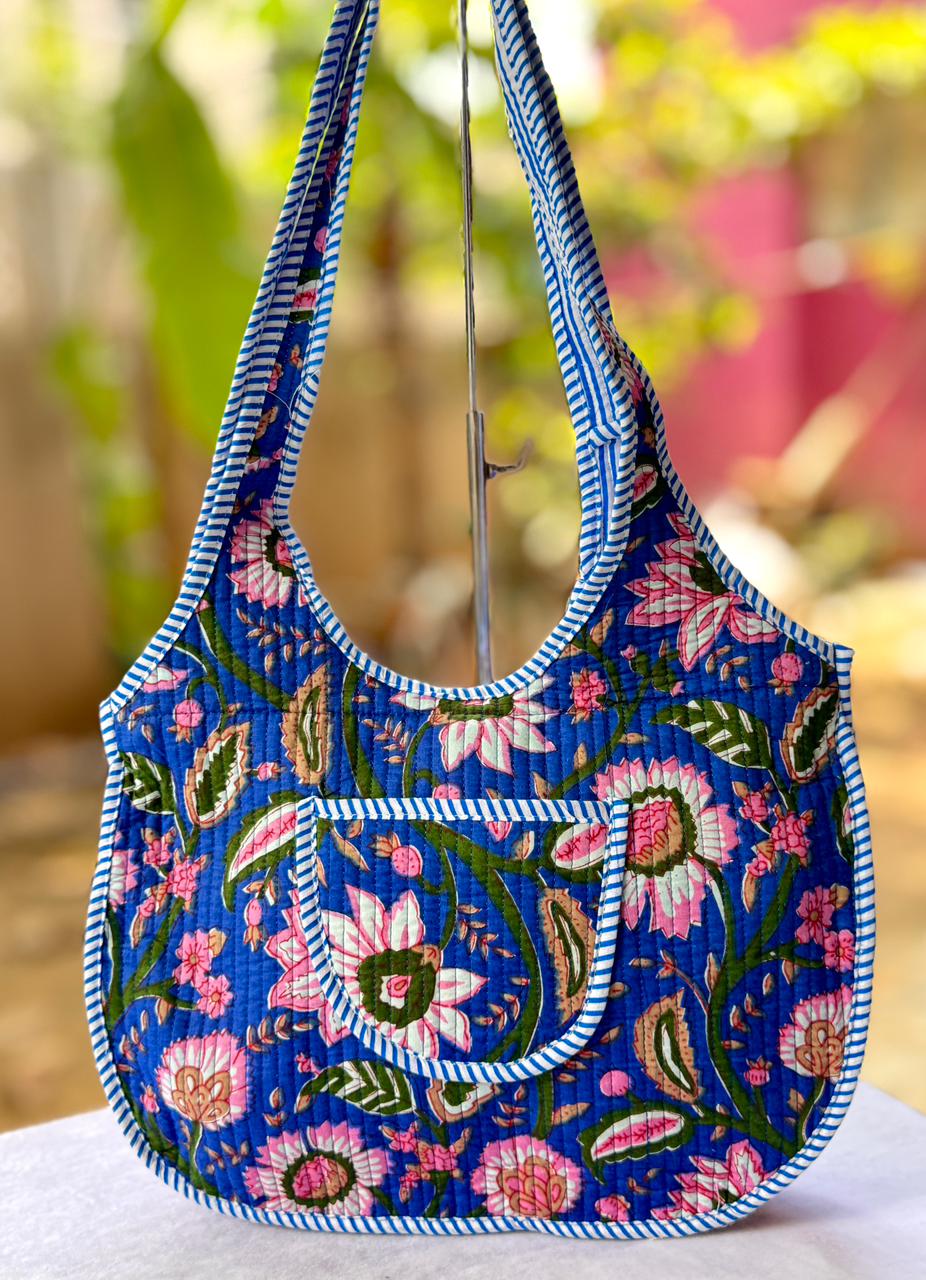 Blue Floral Printed Round Tote Bag | Stylish Bag